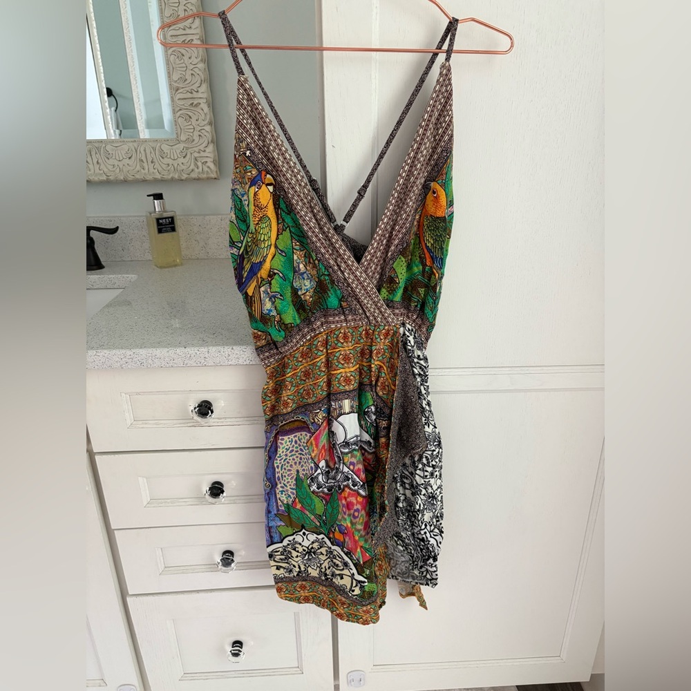 FARM Rio Brown Green Spaghetti Strap Sundress Mini